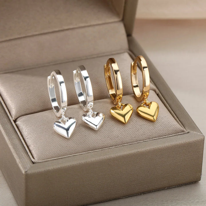 Vintage Gold Stainless Steel Heart Earrings