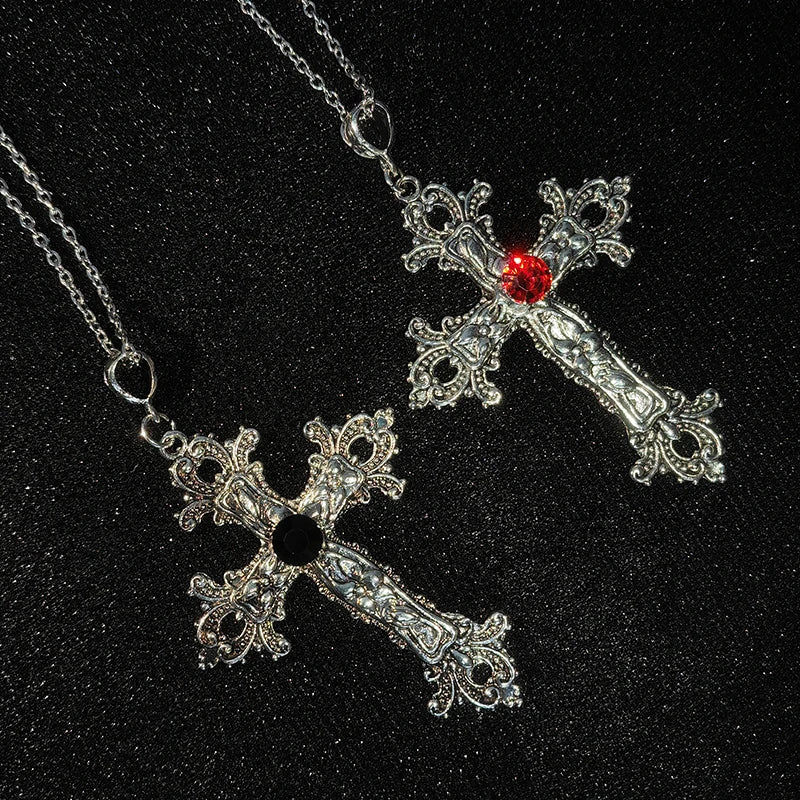 Gothic Large Zircon Cross Pendant Necklace