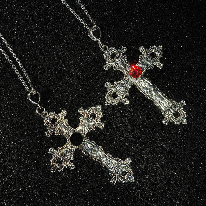 Gothic Large Zircon Cross Pendant Necklace