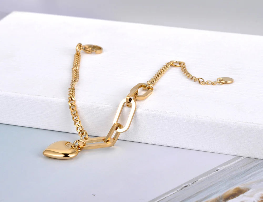 Elegant Titanium Heart Charm Bracelet