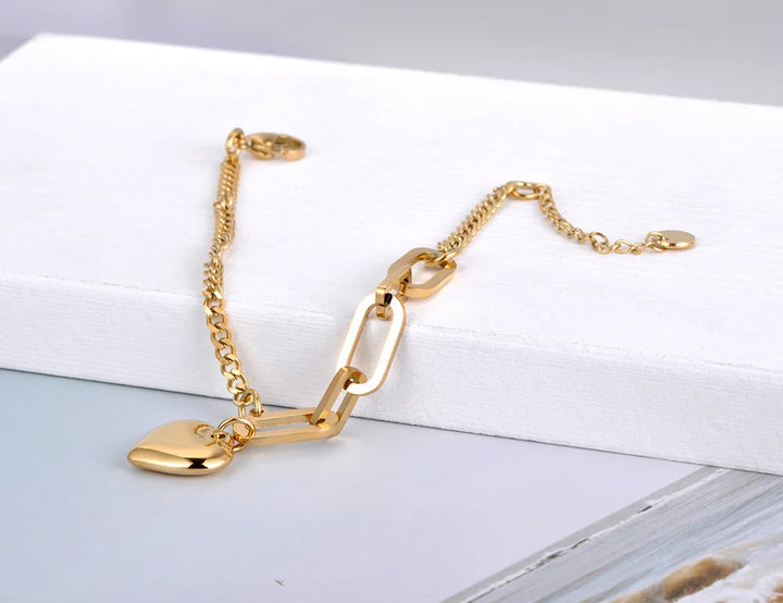 Elegant Titanium Heart Charm Bracelet
