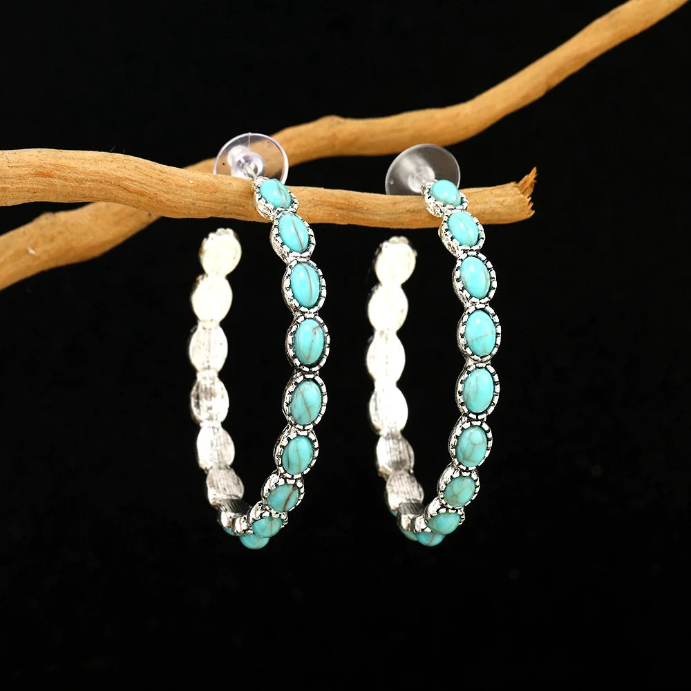 Vintage Bohemian Turquoise Circle Earrings