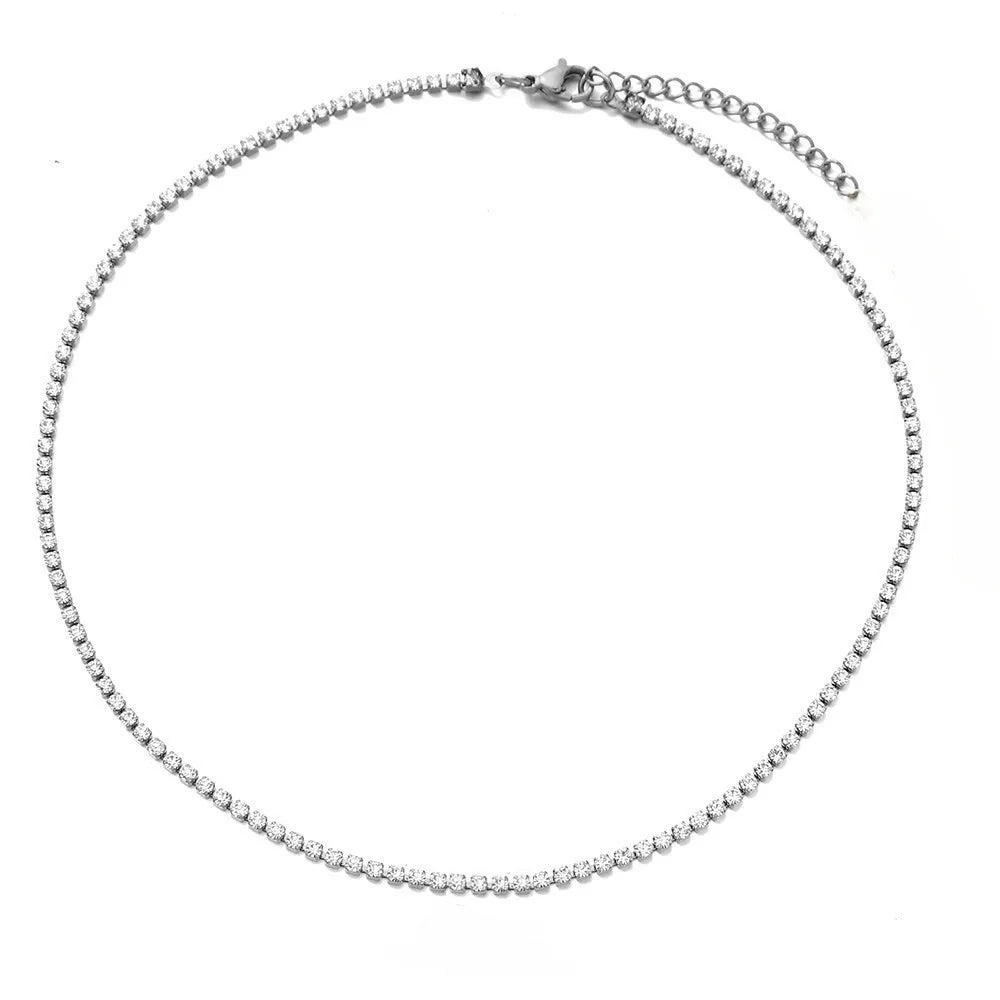 Elegant Gold Stainless Steel Tennis Necklace