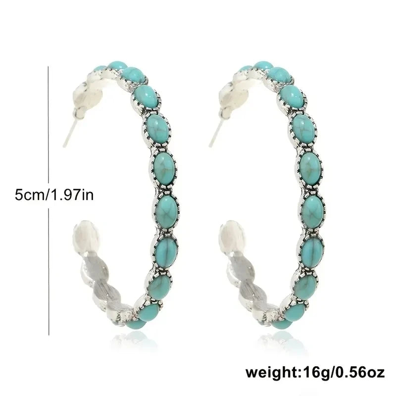 Vintage Bohemian Turquoise Circle Earrings