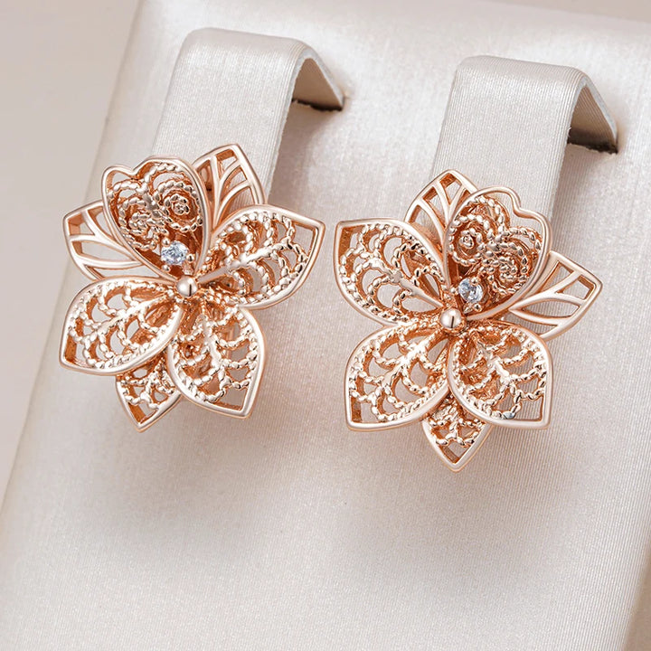 Vintage Rose Gold Flower Dangle Earrings