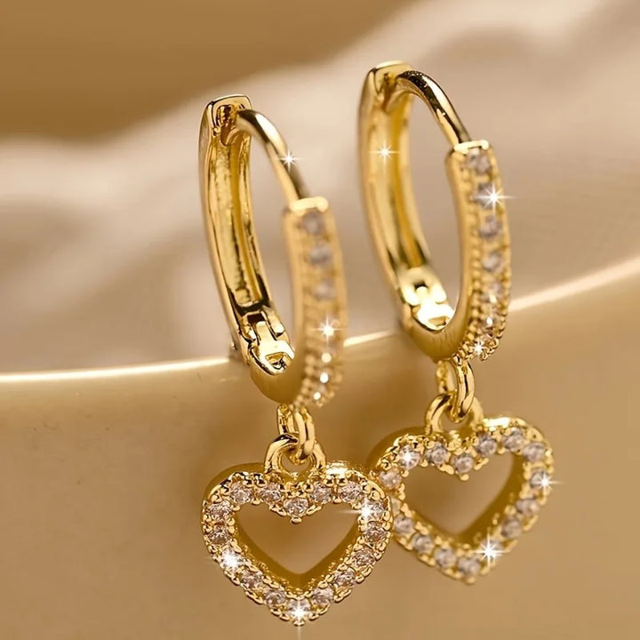 Sophisticated Gold Love Drop Zircon Earrings