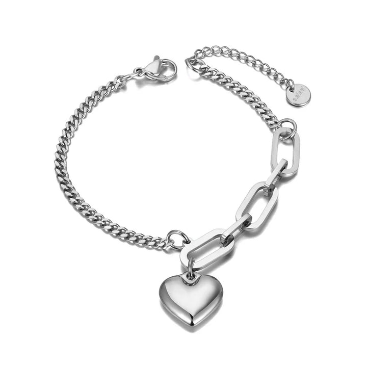 Elegant Titanium Heart Charm Bracelet