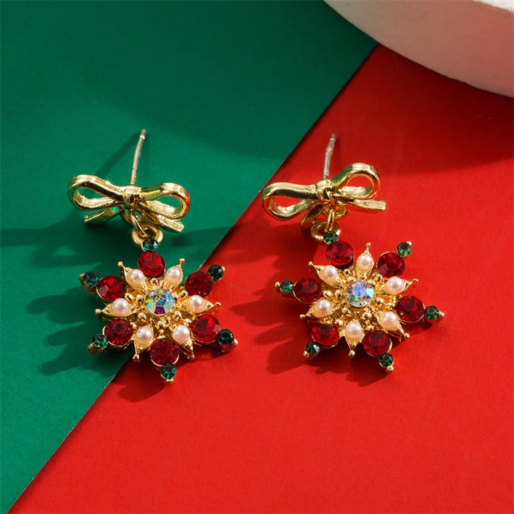 Elegant Snowflake Pearl and Crystal Earrings