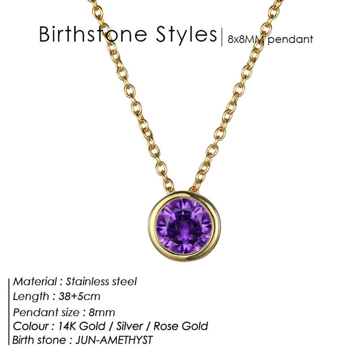 Exclusive Colorful Birthstone Stainless Steel Necklace