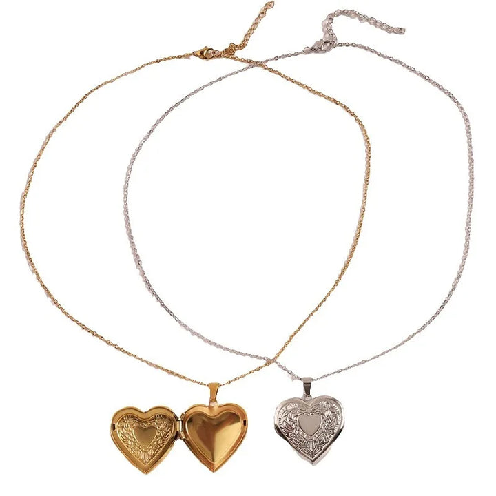 Elegant Gold Heart Embossed Photo Locket