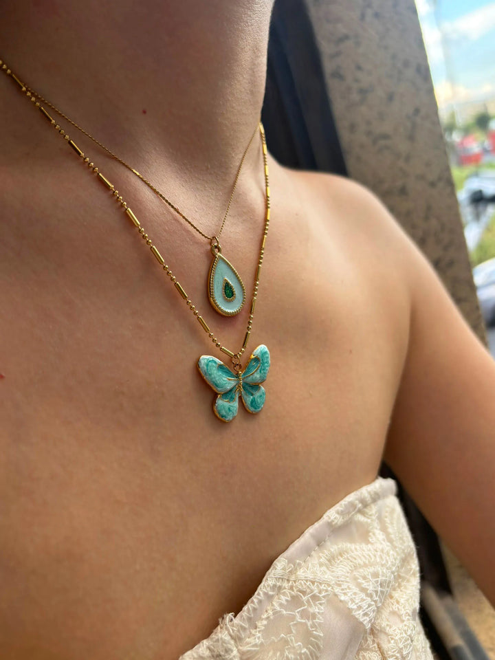 Cute Blue Butterfly Waterdrop Necklace Set