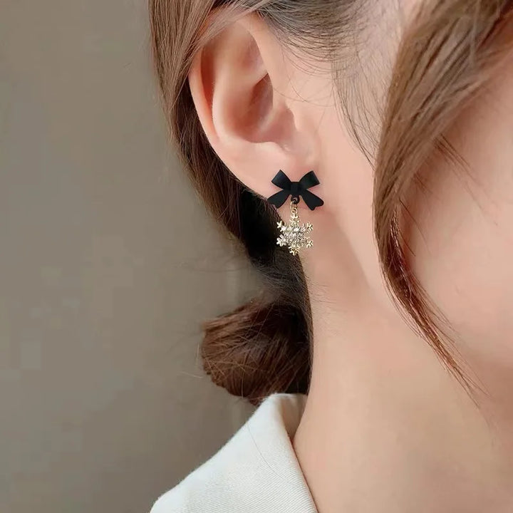 Chic Red Bow Snowflake Drop Earrings