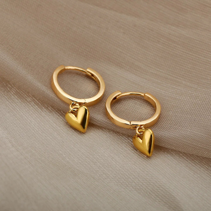 Vintage Gold Stainless Steel Heart Earrings