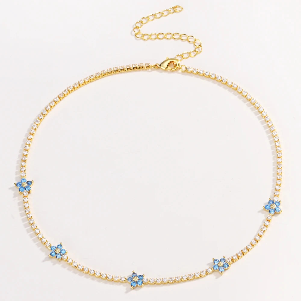 Chic Gold Colorful Zirconia Flower Necklace