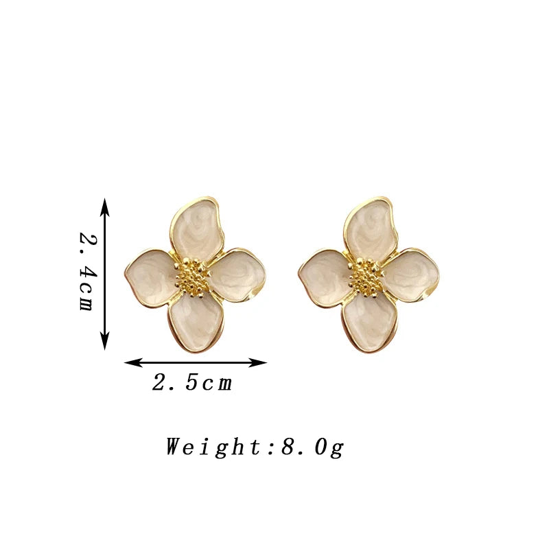 Elegant White Enamel Floral Drop Earrings
