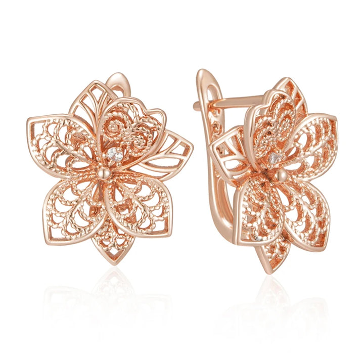 Vintage Rose Gold Flower Dangle Earrings