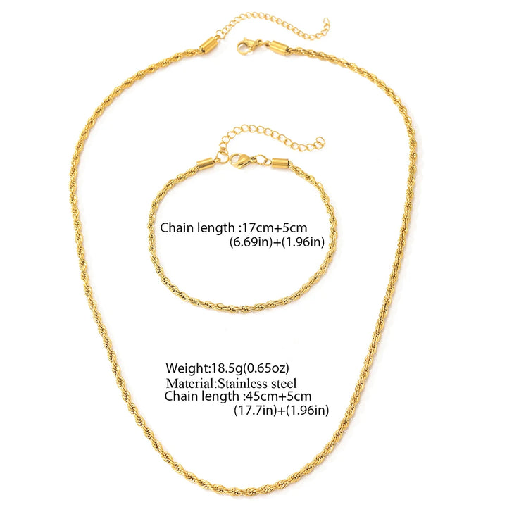 Vintage Twisted Stainless Steel Necklace and Bracelet Set