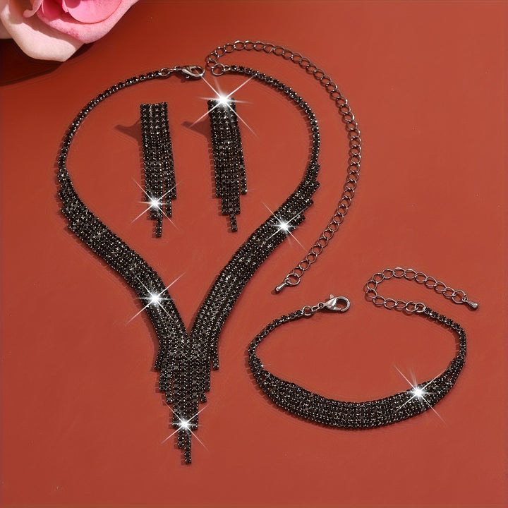 Elegant Rhinestone Silver Necklace and Bracelet Set