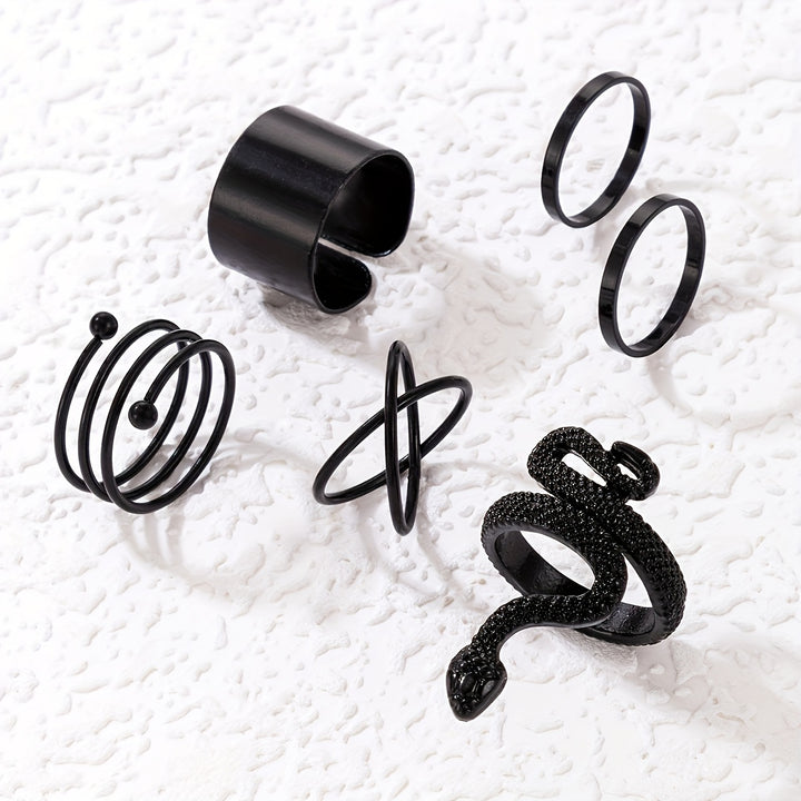Black Snake & Geometric Ring Set