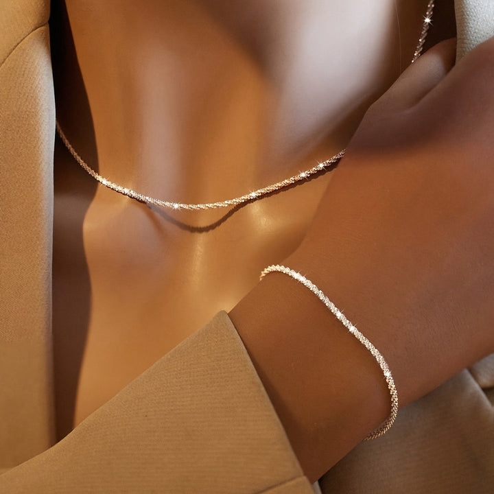 Elegant Glittering Caterpillar Chain Bracelet and Necklace Set