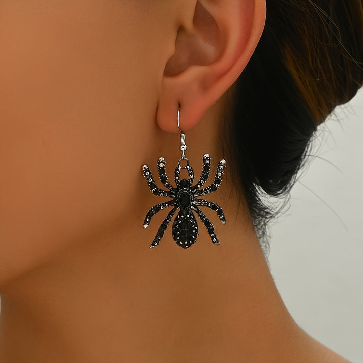 Gothic Black Rhinestone Spider Dangle Earrings
