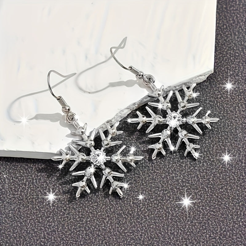Elegant Rhinestone Snowflake Drop Earrings