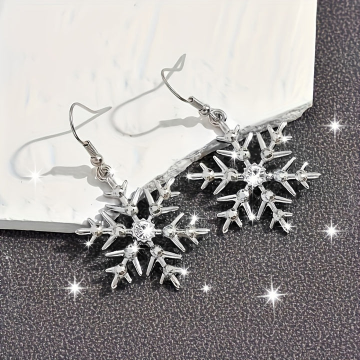 Elegant Rhinestone Snowflake Drop Earrings