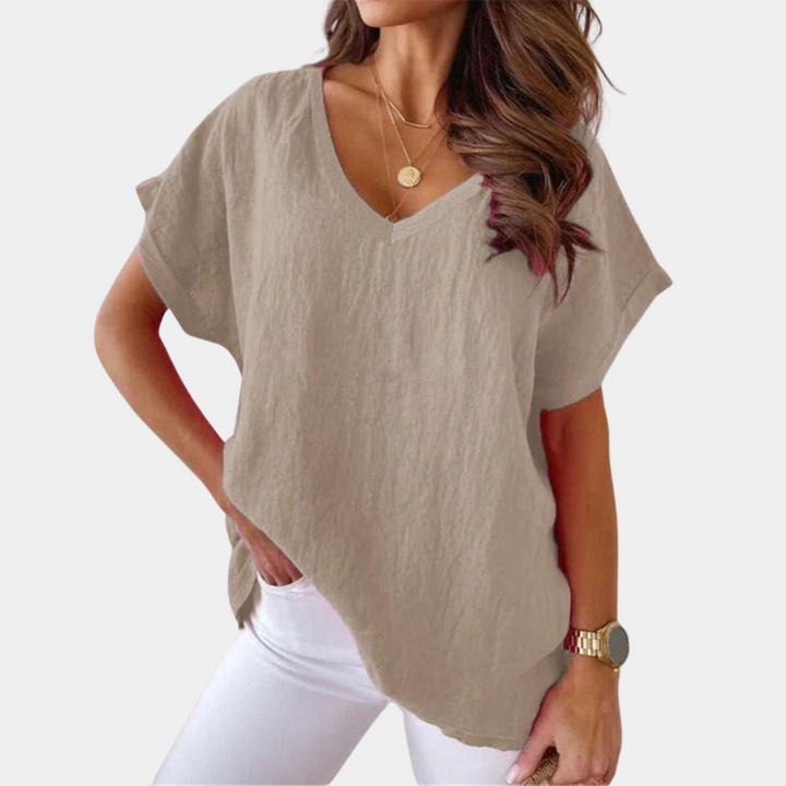 Breathable Linen Blouse for Summer Days in Khaki 2