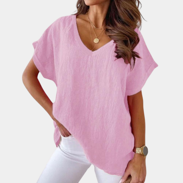 Breathable Linen Blouse for Summer Days in Light Pink