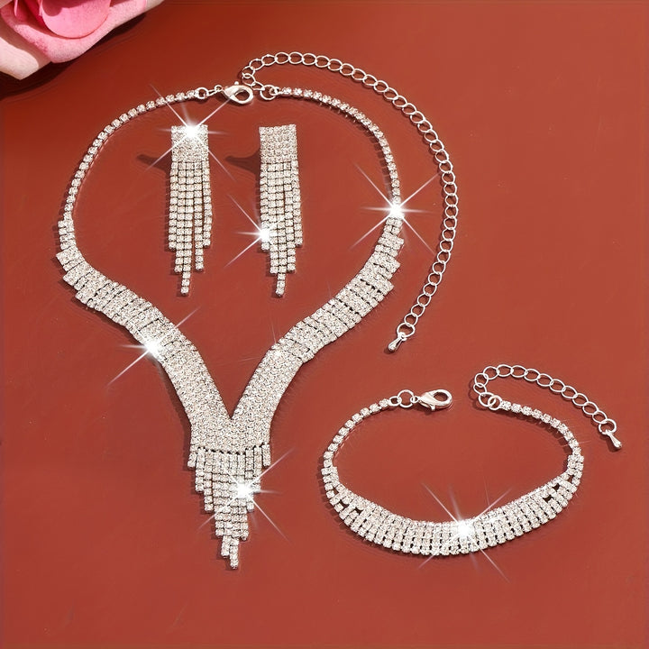 Elegant Rhinestone Silver Necklace and Bracelet Set