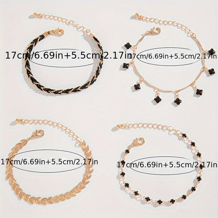 Chic Black Thin Chain Bracelet Set
