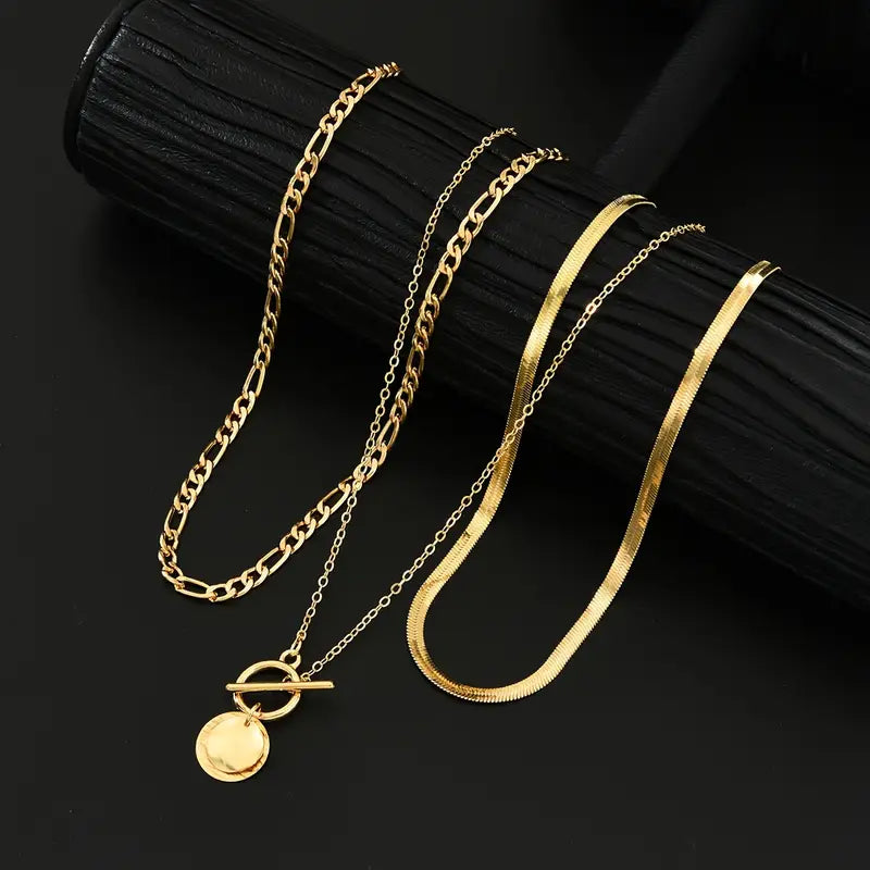 Savira Textured Golden Layered Necklace