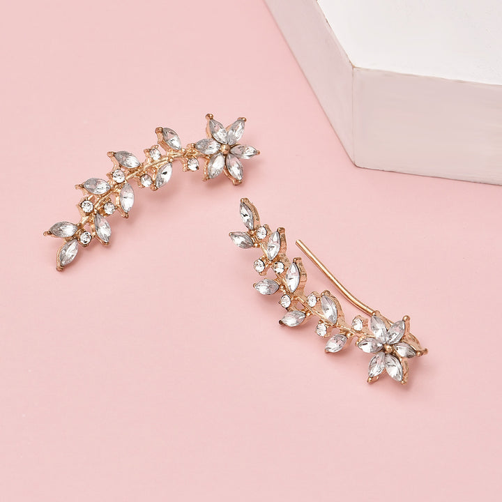 Elegant Glass Rhinestone Leaf Stud Earrings