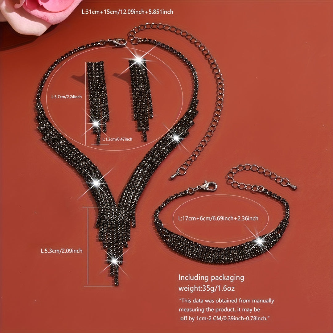 Elegant Rhinestone Silver Necklace and Bracelet Set