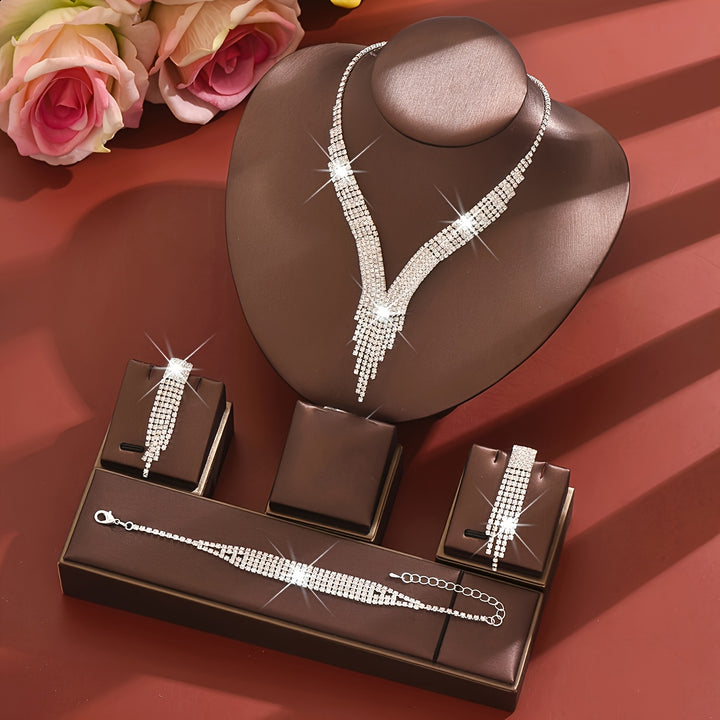Elegant Rhinestone Silver Necklace and Bracelet Set