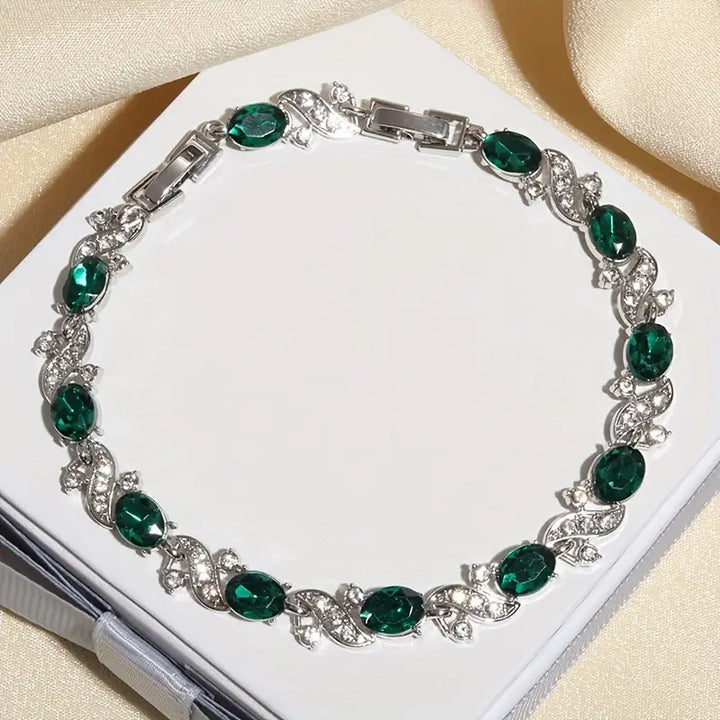 Silver Bracelet with Green Emeralds