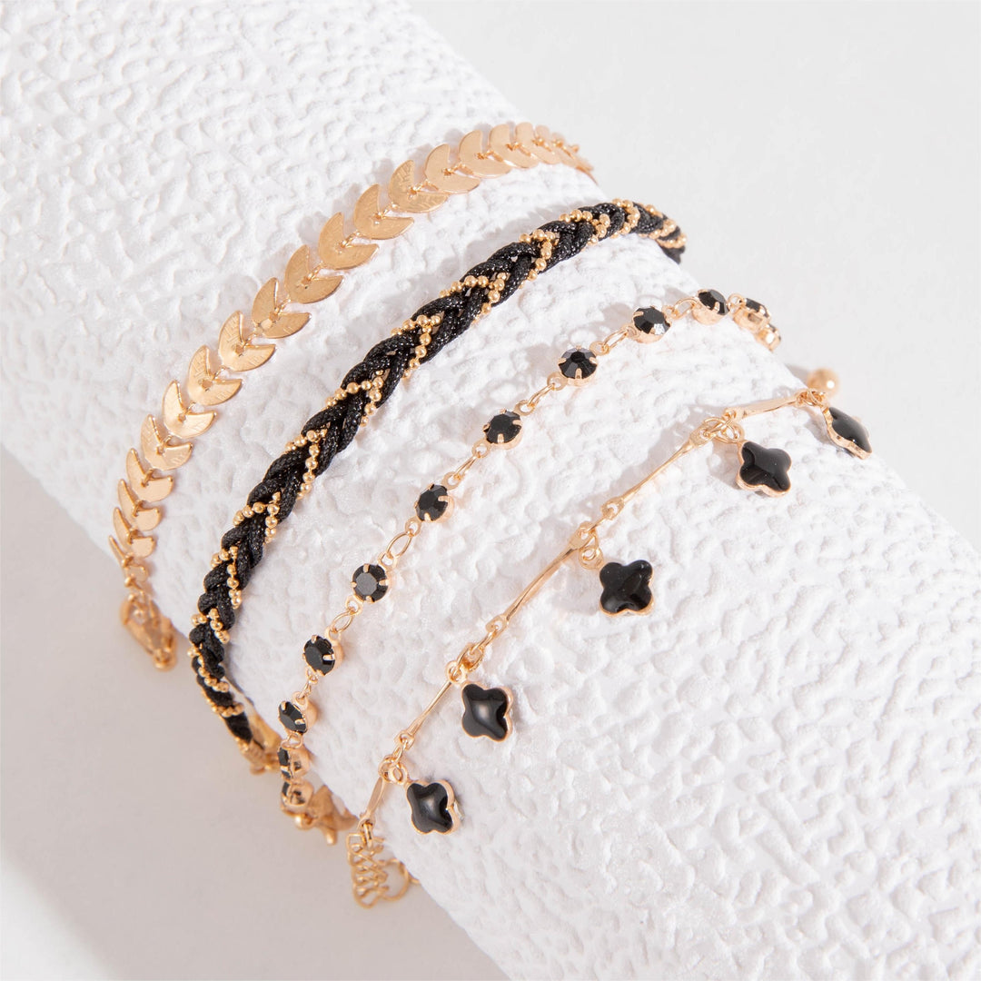 Chic Black Thin Chain Bracelet Set