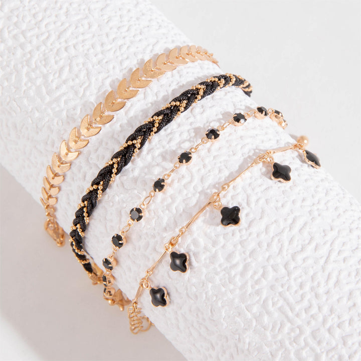 Chic Black Thin Chain Bracelet Set