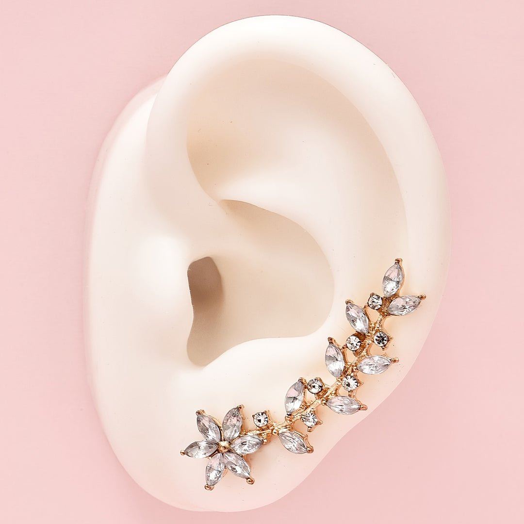 Elegant Glass Rhinestone Leaf Stud Earrings