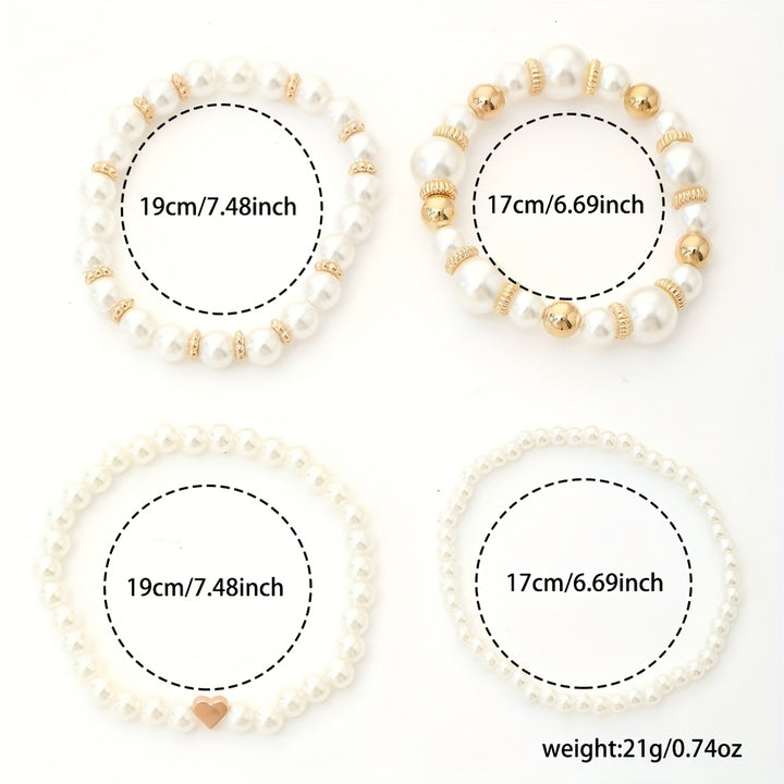 Classy Pearl Heart Bracelet Set