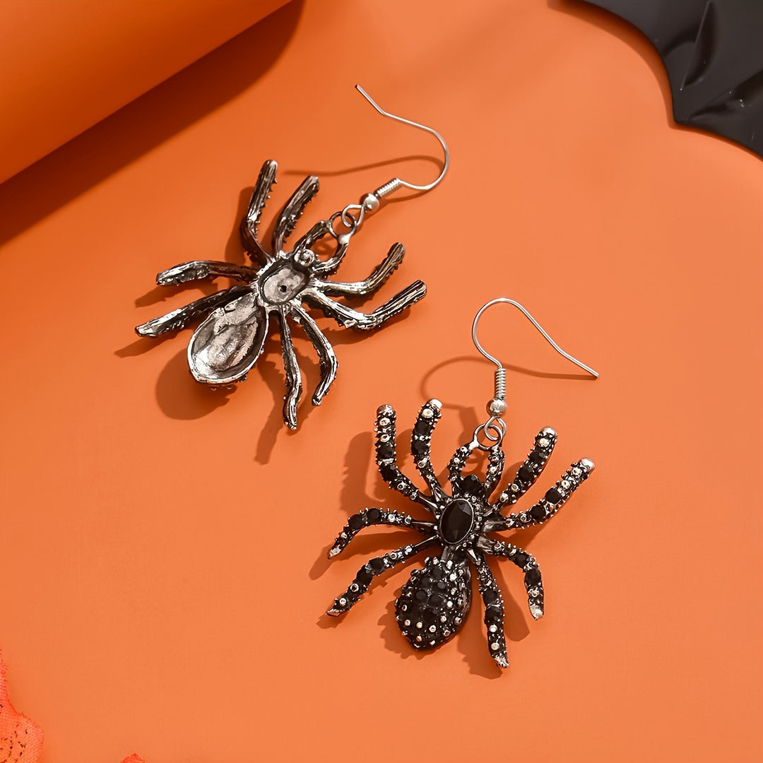 Gothic Black Rhinestone Spider Dangle Earrings