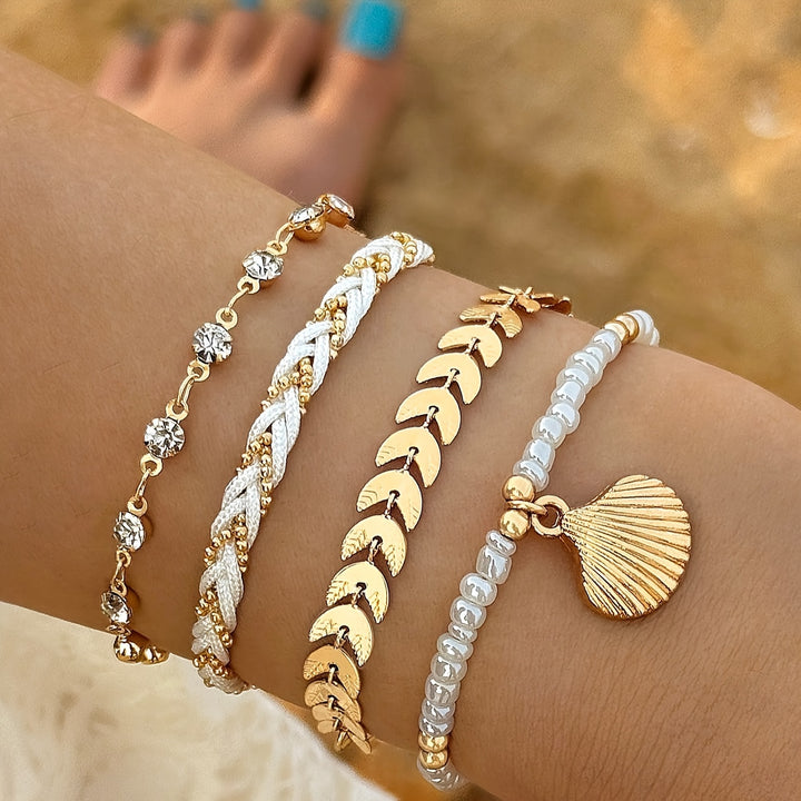 Elegant Shell and Braided Bracelet Set