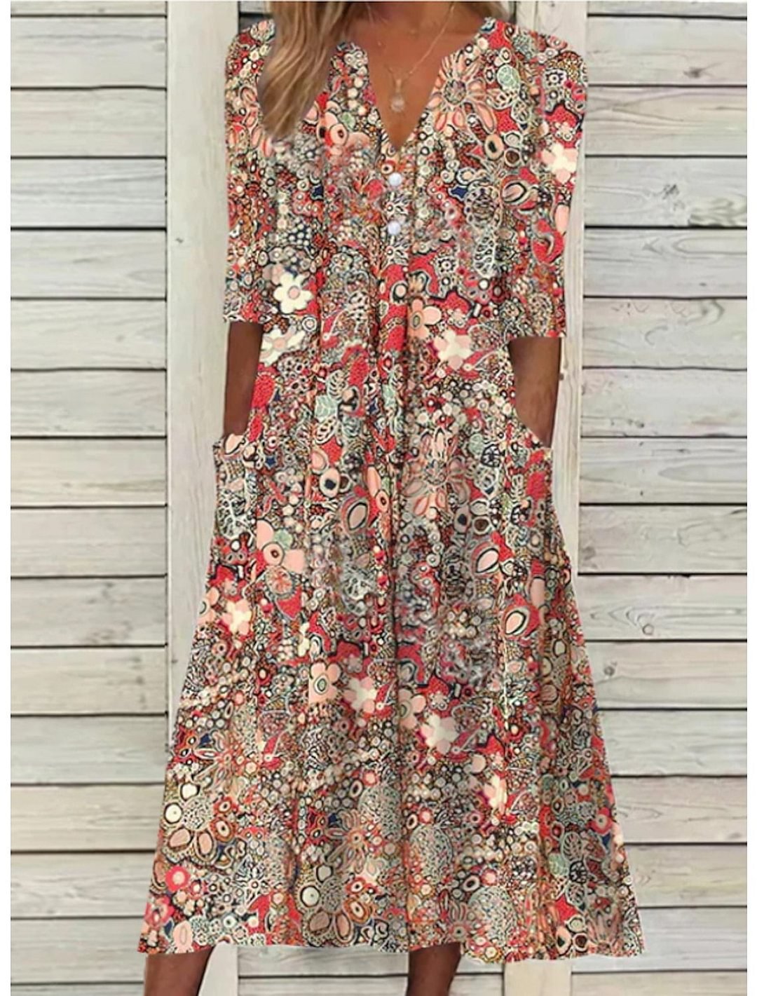 Elegant Flowing Maxi Beach Dress in Red