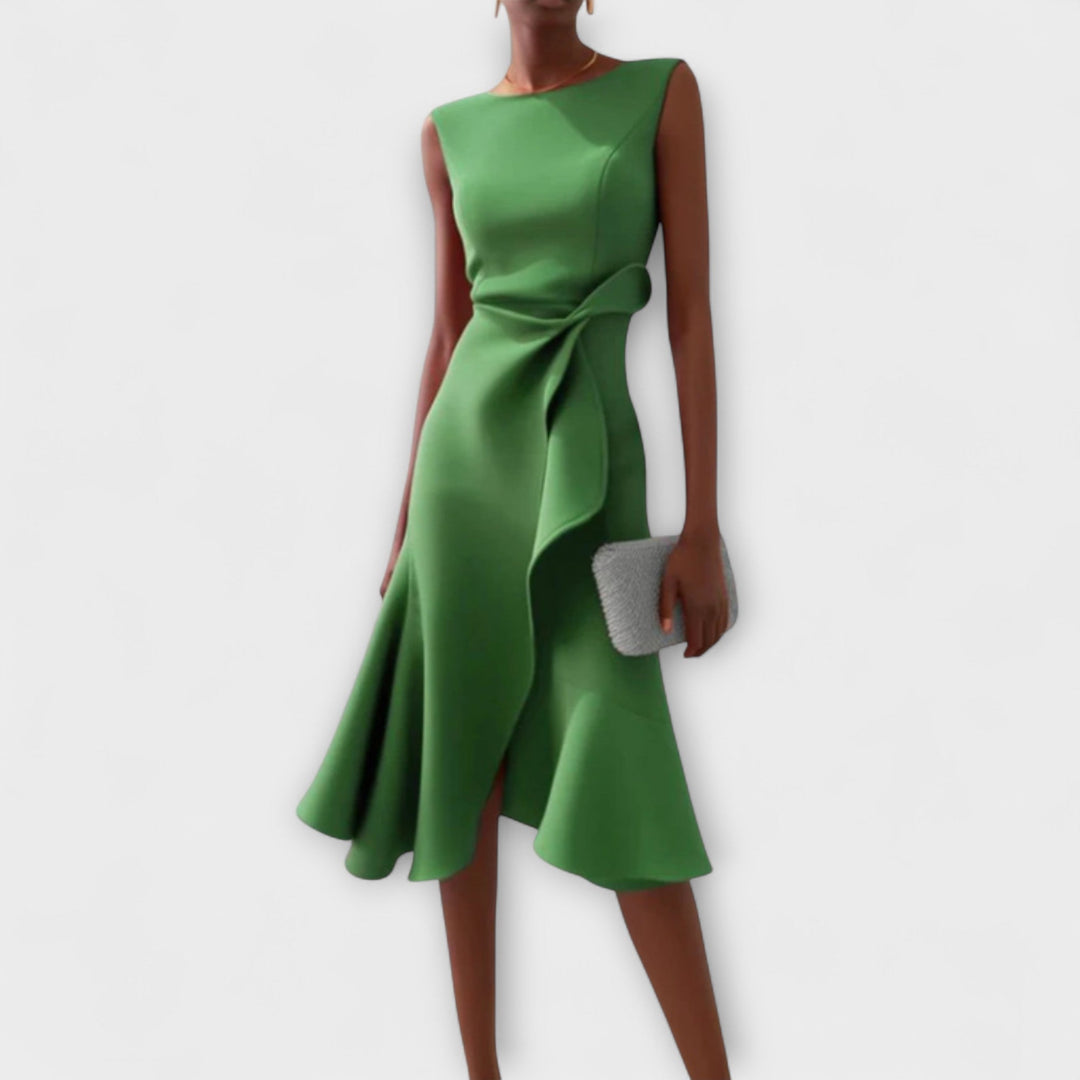Elegant Midi Wedding Guest Dress for Autumn in Green