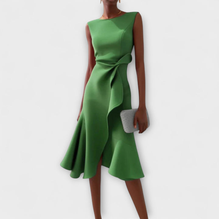Elegant Midi Wedding Guest Dress for Autumn in Green