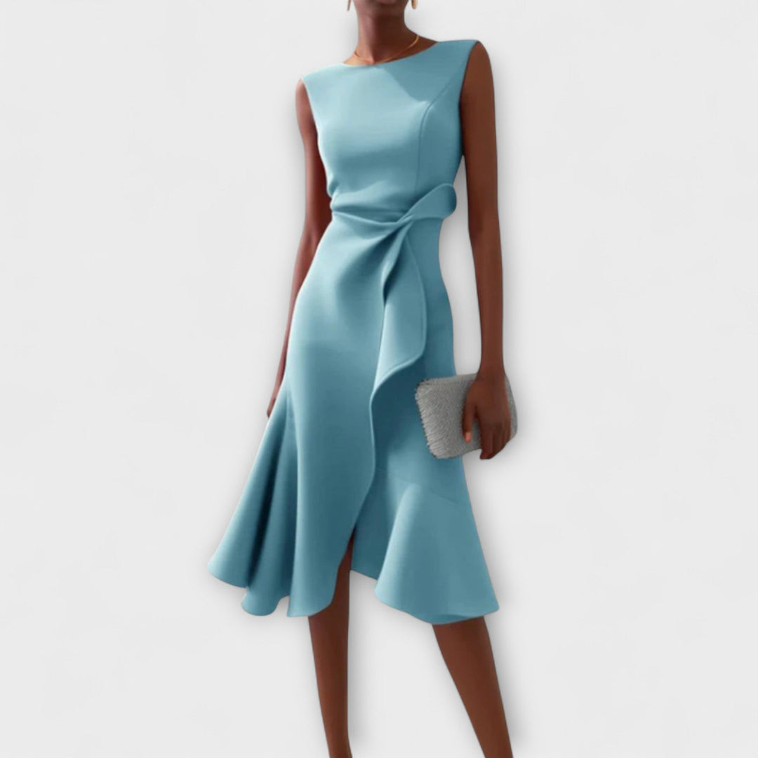 Elegant Midi Wedding Guest Dress for Autumn in Light Blue