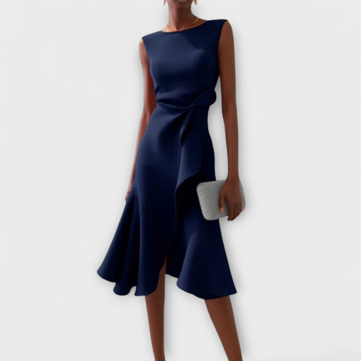 Elegant Midi Wedding Guest Dress for Autumn in Navy