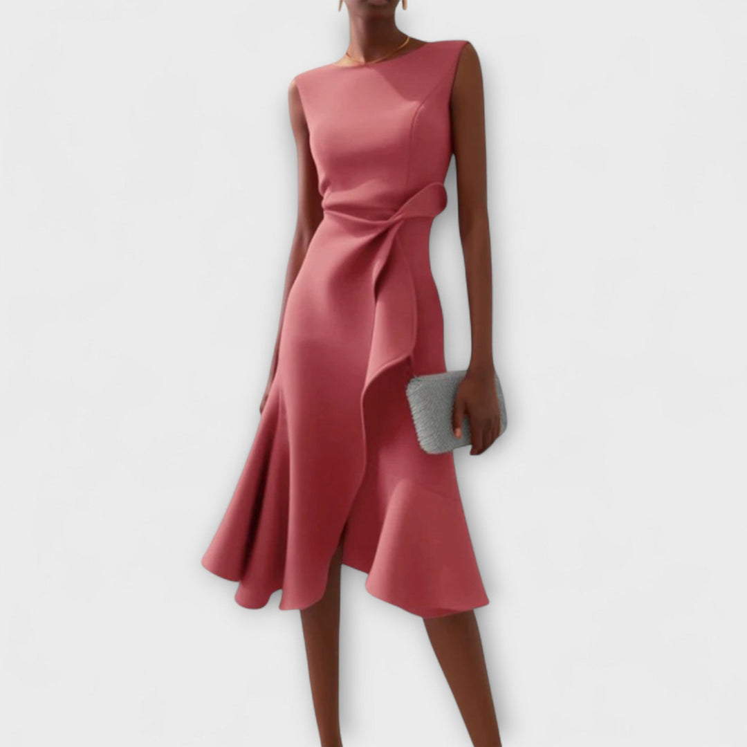 Elegant Midi Wedding Guest Dress for Autumn in Pink