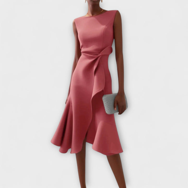 Elegant Midi Wedding Guest Dress for Autumn in Pink