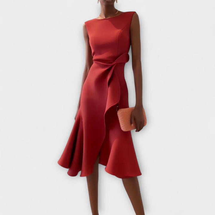 Elegant Midi Wedding Guest Dress for Autumn in Red